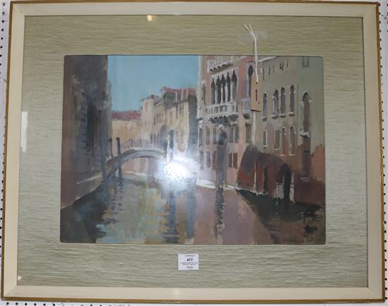 Howard Roberts (b. 1922), gouache, Venetian canal scene, signed and dated 1966